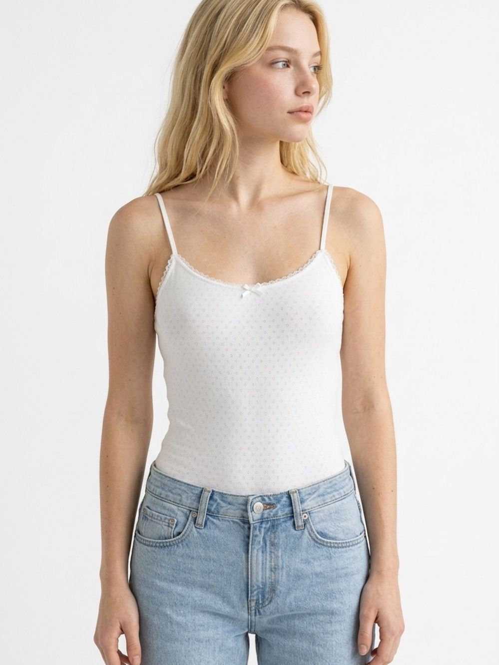 FOREVER 21 | NEW White Lace-Trim Camisole Tank Top Bodysuit Women’s Size M